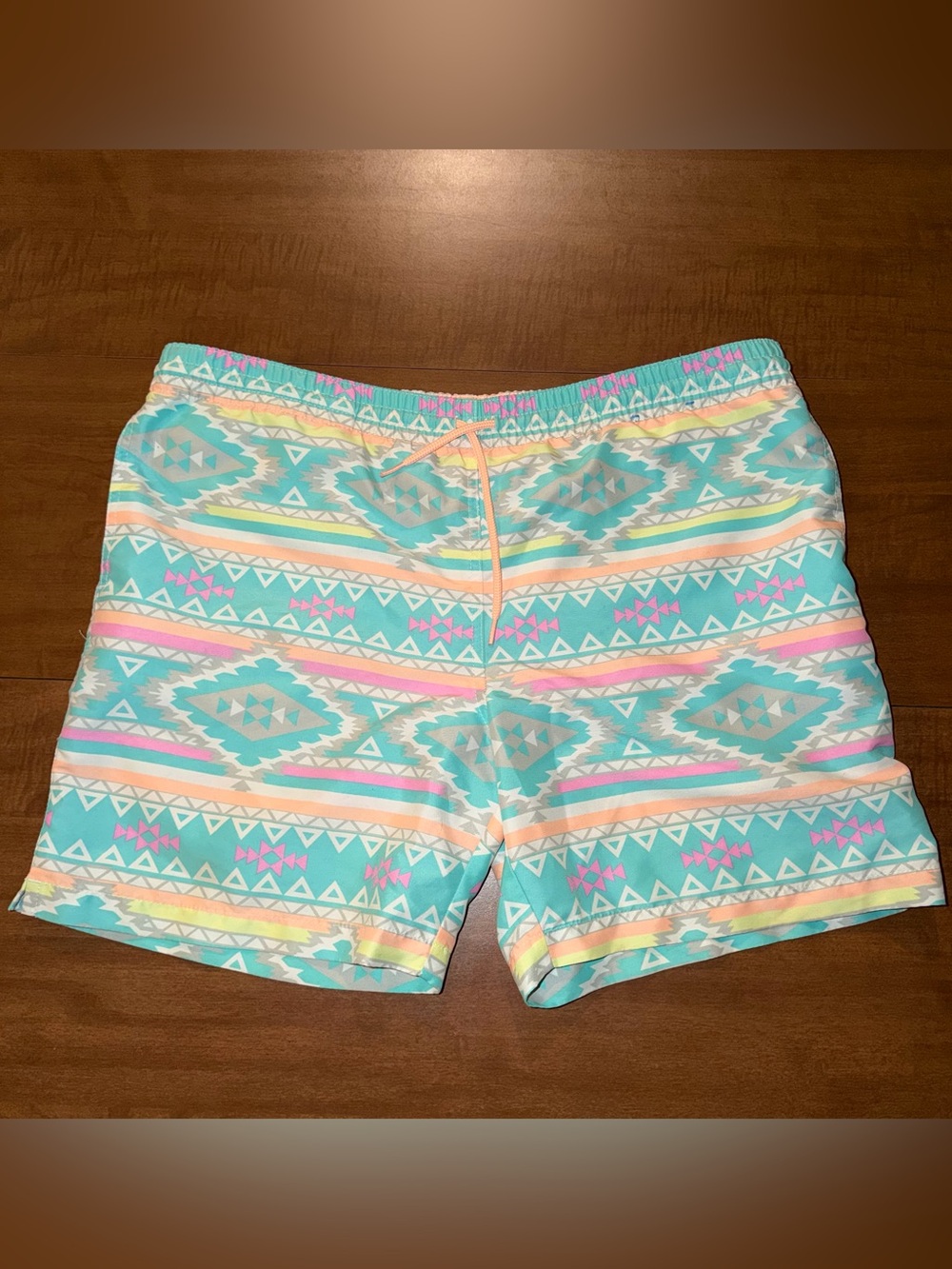 chubbies Aqua Tribal Print Drawstring Bermuda Shorts with Pastel Accents